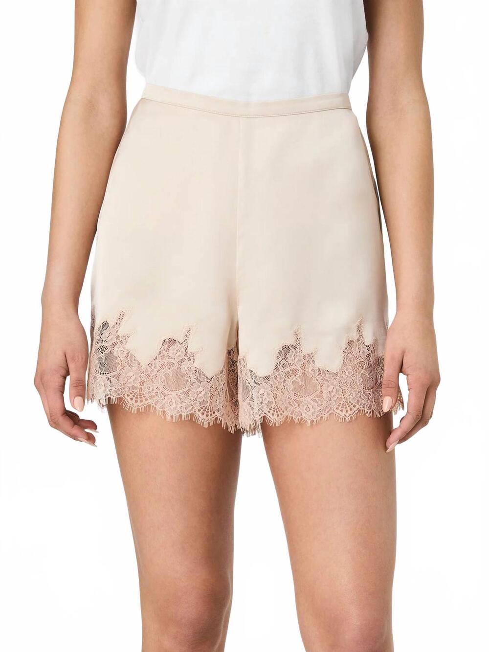 NEW FRENCH CONNECTION ennis satin lace pull on shorts in champagne